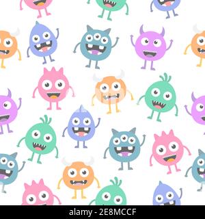 Seamless pattern cartoon cute monsters background. Halloween design vector illustration isolated on white background Stock Vector