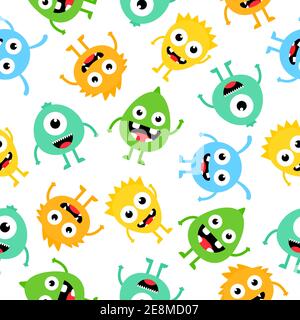 Seamless pattern cartoon cute monsters background. Halloween design vector illustration isolated on white background Stock Vector
