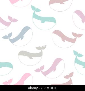 Whales seamless pattern background vector illustration. Colored ocean animals. Stock Vector