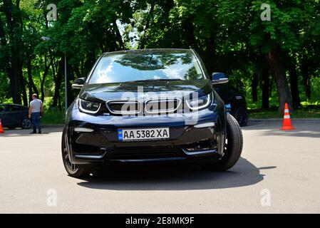 KYIV - MAY 26: The test-drive on BMW I3s electric car on Plug-in Ukraine 2019 - Electric Vehicles Trade Show, on May 26, 2019 in Kyiv, Ukraine. Stock Photo