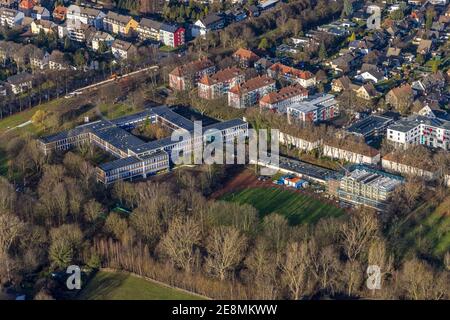 , Aerial view, construction site indoor swimming pool, Otto-Hahn-Gymnasium Herne, Herne, Ruhr area, North Rhine-Westphalia, Germany, construction work Stock Photo