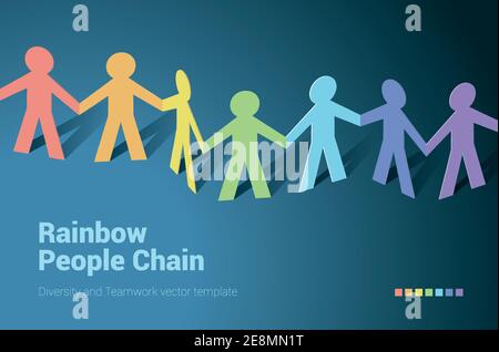 Rainbow people team in chain Stock Vector
