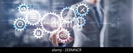Backup Data recovery Cybersecurity. Mixed media technology concept Stock Photo