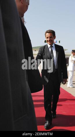 Algerian president Abdelaziz Bouteflika says goodbye to French president Nicolas Sarkozy at the Houari Boumedienne Airport in Algiers after an official trip in Algeria, on July 10, 2007. Photo by Christophe Guibbaud/ABACAPRESS.COM Stock Photo