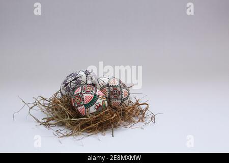 Isolated traditional handmade Easter eggs vintage decoration on