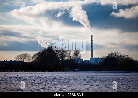 Trash plant with beautiful snow covered landscape in northern Germany Stock Photo