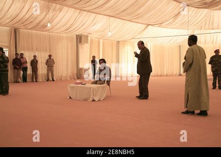 Libyan leader Colonel Moammar Gadhafi receives a delegation of various international associations for talks about PanAfrica in Syrthe, Lybia on April 30, 2007. Photo by Mauricio Sacco/ABACAPRESS.COM Stock Photo