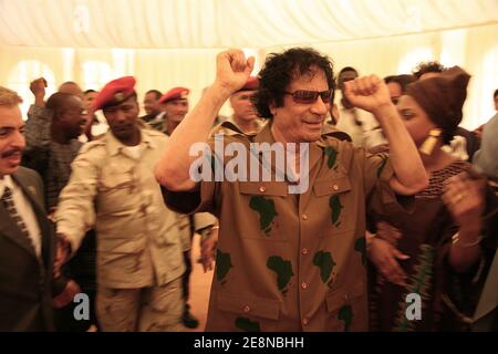 Libyan leader Colonel Moammar Gadhafi receives a delegation of various international associations for talks about PanAfrica in Syrthe, Lybia on April 30, 2007. Photo by Mauricio Sacco/ABACAPRESS.COM Stock Photo