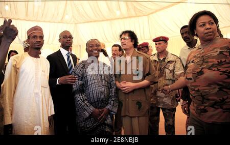 Libyan leader Colonel Moammar Gadhafi receives a delegation of various international associations for talks about PanAfrica in Syrthe, Lybia on April 30, 2007. Photo by Mauricio Sacco/ABACAPRESS.COM Stock Photo