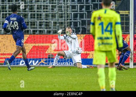 BRUSSELS, BELGIUM - JANUARY 31: Timon Wellenreuther of RSC Anderlecht during the Pro League match between RSC Anderlecht and KAA Gent at Lotto Park on Stock Photo