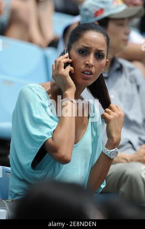 Hannane Baala looks at her husband Mehdi competes on men's 1500 meters heats during the 11th IAAF World Championships in Athletics, at the Nagai stadium, in Osaka, Japan, on August 25, 2007. Photo by Gouhier-Kempinaire/Cameleon/ABACAPRESS.COM Stock Photo