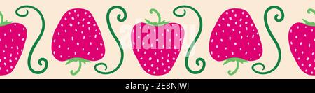 pink strawberris vector horizontal border Stock Vector