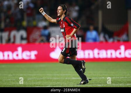 AC Milan's Filippo Inzaghi celebrates during the UEFA Super Cup tournament, AC Milan vs FC Sevilla at the Louis II Stadium in Monaco on August 31, 2007. AC Milan won 3-1. Photo by Christian Liewig/ABACAPRESS.COM Stock Photo