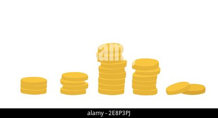 Vector illustration of hand drawing on a white background. Stacks of coins of various heights. Family or personal budget allocation concept. EPS 10 Stock Vector