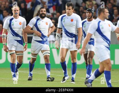France's Sebastien Chabal scores during the IRB Rugby World Cup 2007, Pool D, Pool D,France vs Namibia at the Municipal Stadium in Toulouse, France on September 16, 2007. Photo by Gouhier-Taamallah/Cameleon/ABACAPRESS.COM Stock Photo