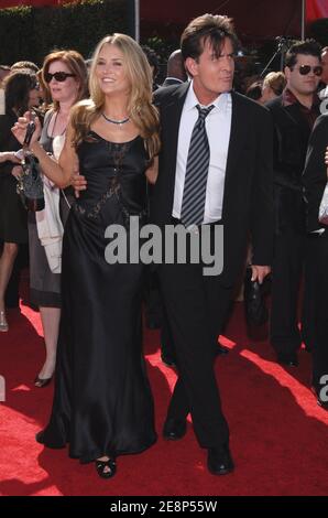 Charlie Sheen and Brooke Allen attending the 59th Annual Primetime Emmy Awards, held at the Shrine Auditorium in Los Angeles, CA, USA on September 16, 2007. Photo by Lionel Hahn/ABACAPRESS.COM Stock Photo