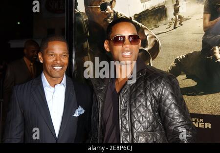 Jamie Foxx and Will Smith attend the world premiere of Universal Pictures 'The Kingdom,' held at the Mann's Village Theatre in Los Angeles, CA, USA, on September 17, 2007. Photo by APEGA/ABACAPRESS.COM Stock Photo