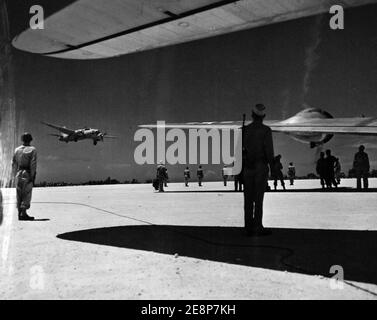 Mitsubishi G4M “Betty” landing at Ie Shima. Stock Photo