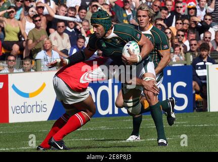 South Africa's Victor Matfield during the IRB Rugby World Cup 2007, Pool A, South Africa vs Tonga at the Bollaert stadium in Lens, France on September 22, 2007. Photo by Mehdi Taamallah/Cameleon/ABACAPRESS.COM Stock Photo