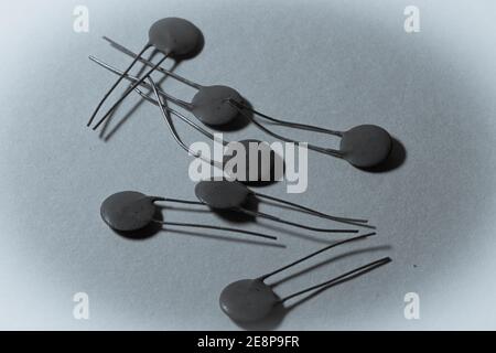 electronic components scattered and isolated on white background Stock Photo