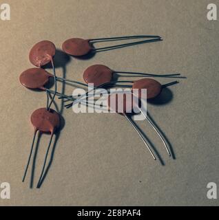 electronic components scattered and isolated on white background Stock Photo
