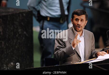 Iranian President Mahmoud Ahmadinejad speaks at he 62nd session of the United Nations General Assembly at the UN headquarters in New York City, USA on September 25, 2007. Photo by Olivier Douliery/ABACAPRESS.COM Stock Photo