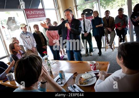 Republican presidential candidate Gov. Jon Huntsman of Utah dresses supporters at a breakfast event at the Honeycomb Cafe on Daniel Island January 12, 2012 in Charleston, South Carolina. Stock Photo