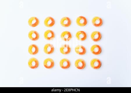 Circle jelly candies pattern on white background Stock Photo