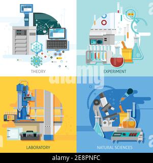 Science laboratory 2x2 design concept with highly technological equipment for theoretical research and practical experiment flat vector illustration Stock Vector