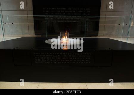 The eternal flame in the Hall of Remembrance to honor victims of the Holocaust at the United States Holocaust Memorial Museum in Washington, DC, USA. Stock Photo