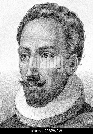 Miguel de Cervantes lithography-cropped. Stock Photo