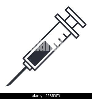 Syringe injection medical symbol or vector icon illustration for vaccination or pharmacy Stock Vector