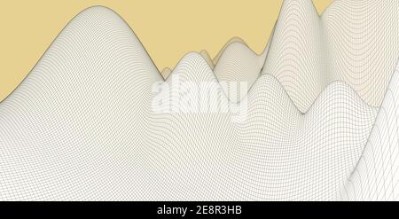 Abstract wireframe background. 3D grid technology illustration landscape. Digital Terrain Cyberspace in the Mountains with valleys. Stock Photo