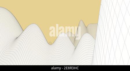 Abstract wireframe background. 3D grid technology illustration landscape. Digital Terrain Cyberspace in the Mountains with valleys. Stock Photo