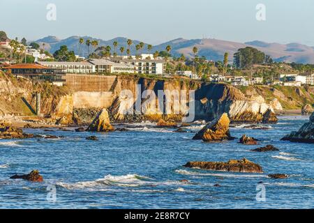 Pismo Beach cliffs, and hotels just steps  from cliffs above Shell Beach, beautiful California Coastline Stock Photo
