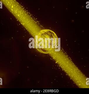 Gold planet in the nebula of space particles . 3d rendering. Stock Photo