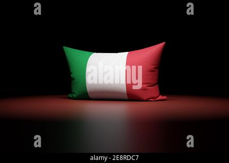 3d illustration of rectangular pillow depicting the national flag of Italy under red light on black isolated background Stock Photo