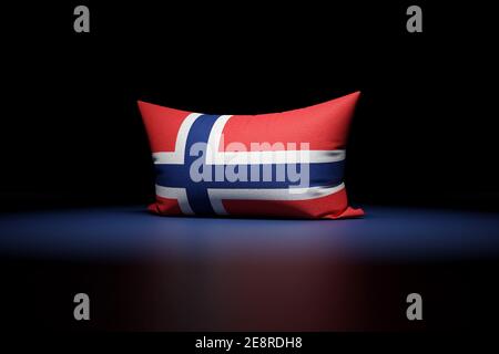 3d illustration of rectangular pillow depicting the national flag of Norway under red light on black isolated background Stock Photo