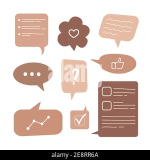 Speech bubbles. Cute hand drawn design element. Dialogue boxes with different shape isolated on white background. Vector illustration in flat cartoon Stock Vector