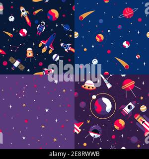 Space exploration 4 flat icons composition with observatory telescope ...