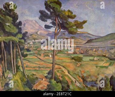 Mont Sainte-Victoire and the Viaduct of the Arc River Valley, by Paul Cézanne. Stock Photo