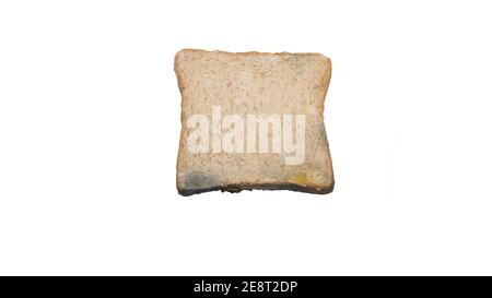 One slice of white bread with mold isolated on white background with path. Stock Photo