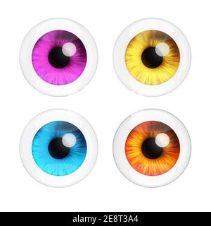 Realistic Human Eyes Set with Reflections on a white background. 3d Rendering Stock Photo