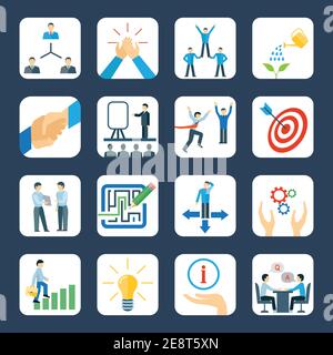 Personal development and teamwork mentoring business programs flat icons set with hands symbols abstract isolated vector illustration Stock Vector