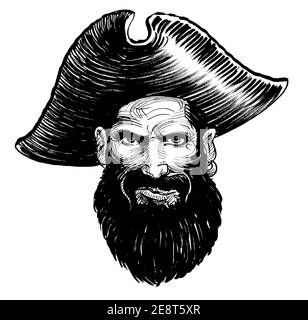 Pirate captain. Ink black and white illustration Stock Photo - Alamy