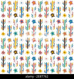 Doodle colored seamnless with stylized flowers and stars Stock Vector