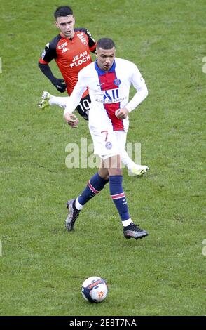 Stade Lorient Kylian Mbappe of PSG, Enzo Le Fee of Lorient during the French championship  Ligue 1 football match between FC Lorient and Paris / LM Stock Photo - Alamy
