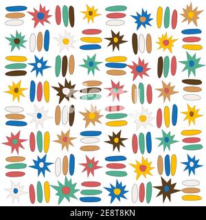 Doodle stars and stripes colorful lines seamless pattern Stock Vector