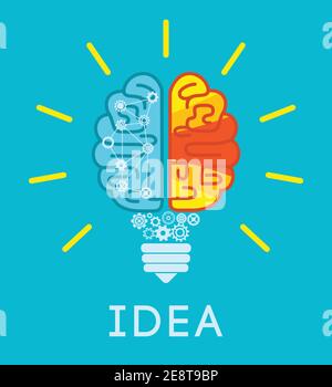 Idea concept with human brain in lightbulb shape flat vector illustration Stock Vector