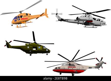 Four Ambulance or army helicopter. Vector 3d illustration Stock Vector